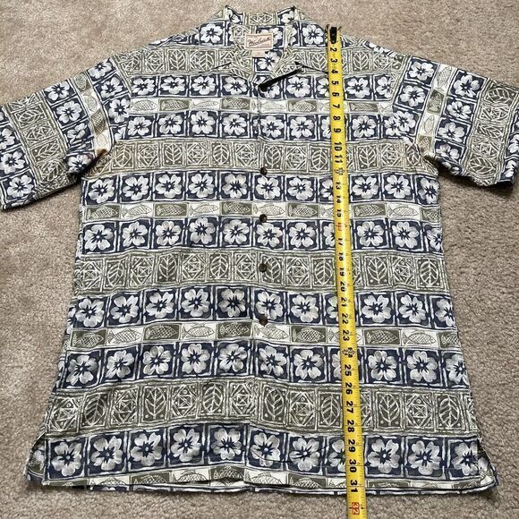 Woolrich Shirt Adult Extra Medium Green Blue Floral Hawaiian Short Sleeve Mens - Picture 6 of 9